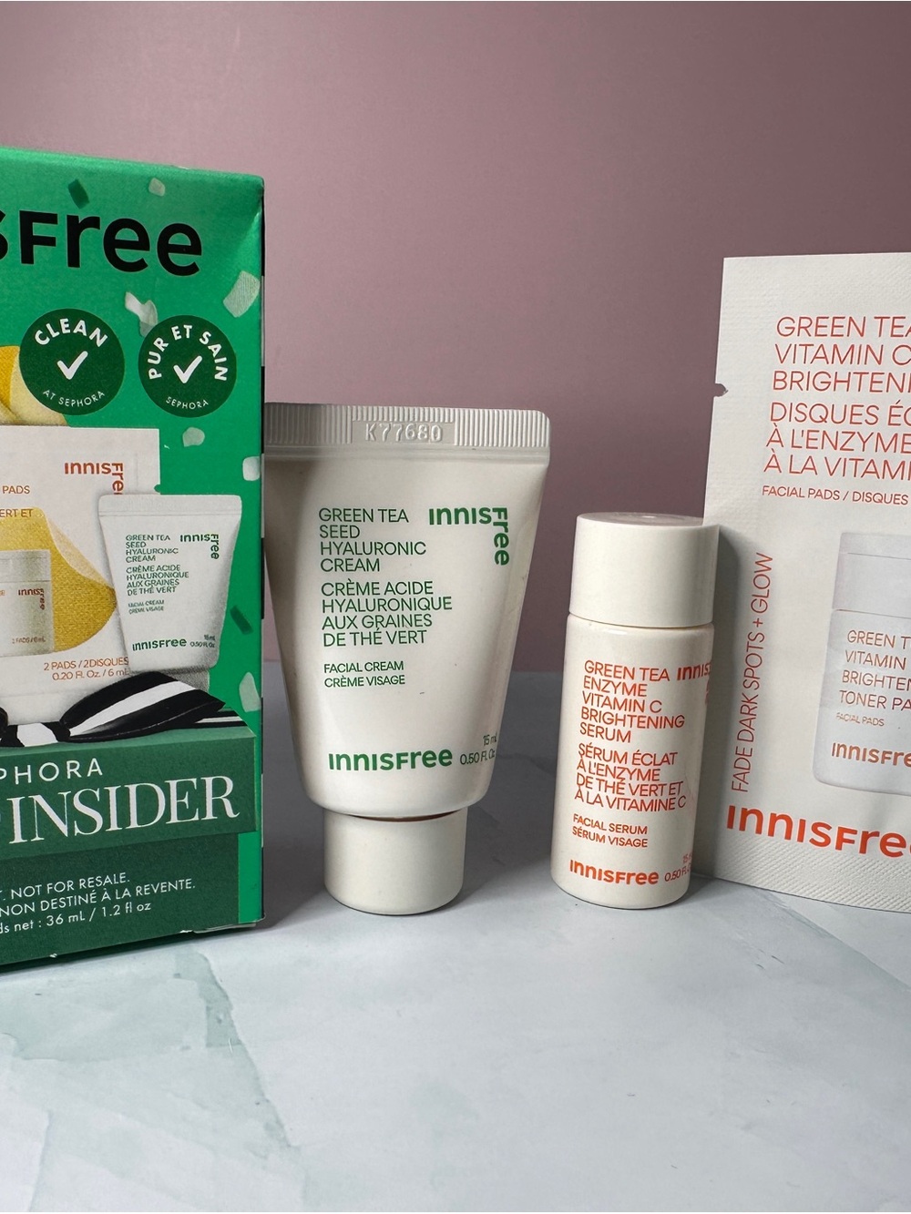 Innisfree Green Tea Seed Hyaluronic Cream,toner pad and vitamin C cream